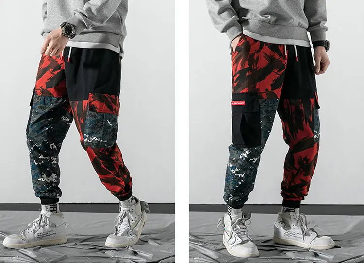 Харадзюку камуфляжные брюки карго мужские хип хоп карманы Лоскутные мужские уличные джоггеры брюки мужская одежда плюс размер 5XL