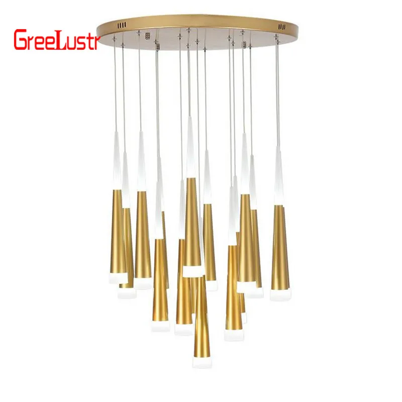 Günstige Moderne Led staircae Kronleuchter Hanglamp Aluminium Konische lange treppen anhänger lampe Suspension Leuchte Spirale Glanz für treppen