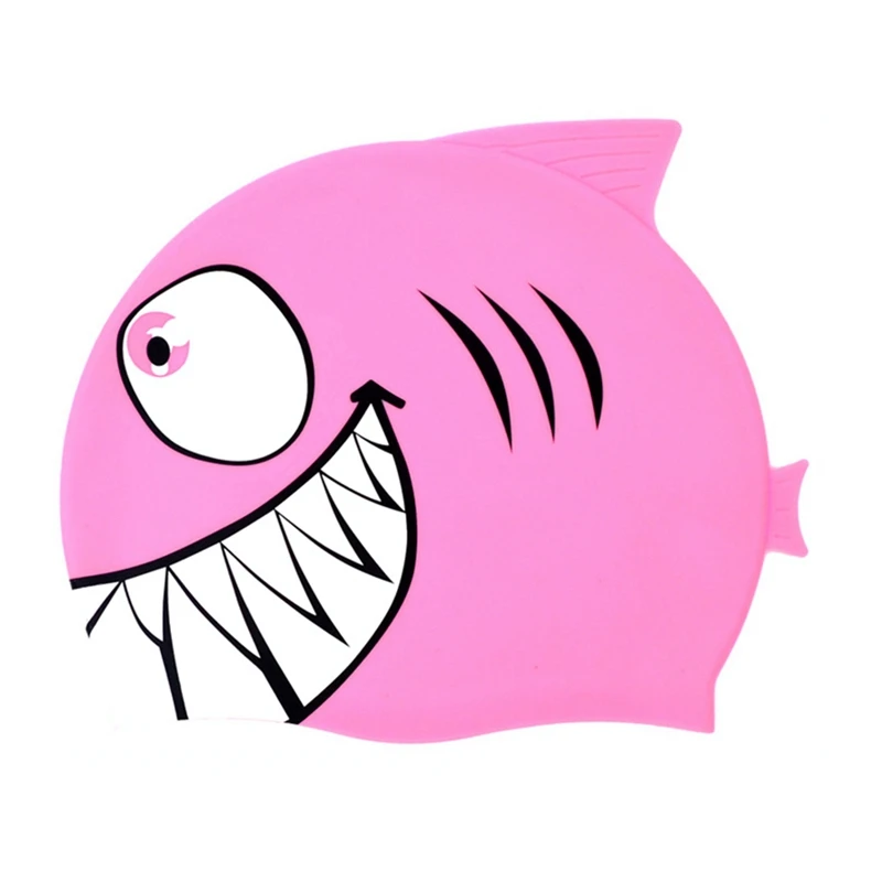 Дети девочки мальчики шапочка для плавания мультфильм рыба Силиконовая Водонепроницаемая защита ухо Акула шапочка для плавания детская шапка 11 цветов - Цвет: Розовый