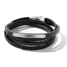 Браслеты для мужчин ювелирные изделия черная кожа плетение прелестная веревка цепочка ремешок из натуральной кожи браслет из нержавеющей стали Новинка