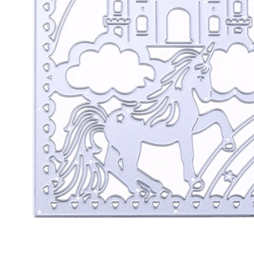 Металлические режущие штампы замок Единорог Лошадь прямоугольная рамка дизайн тиснение штампы для DIY Скрапбукинг альбом бумажные карты ремесла
