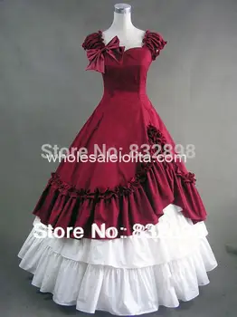 

Red and White Sweetheart Cotton Victorian Dress /Party Dresses