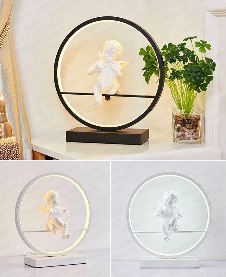 Lâmpada de Mesa com Controle Anjo Quarto Cabeceira Moderno Lâmpada Decorativa Casal Romântico Quente Remoto Escurecimento Luz Led 7 Cheap Luminária de mesa