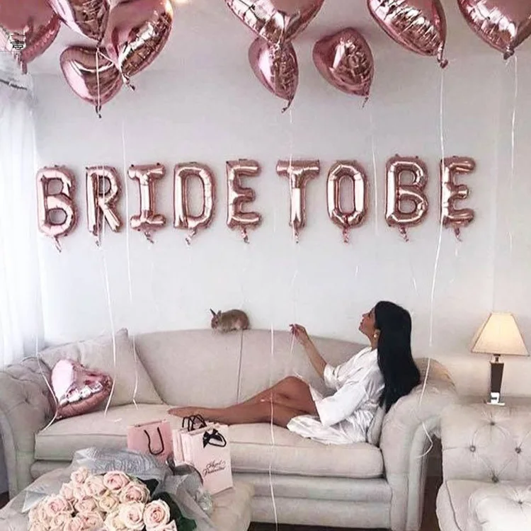 

9pcs 16inch Rose Gold Bride To Be Letter Foil Balloon heart Balloons Hen Party Decorations Wedding Bachelorette Party Supplies