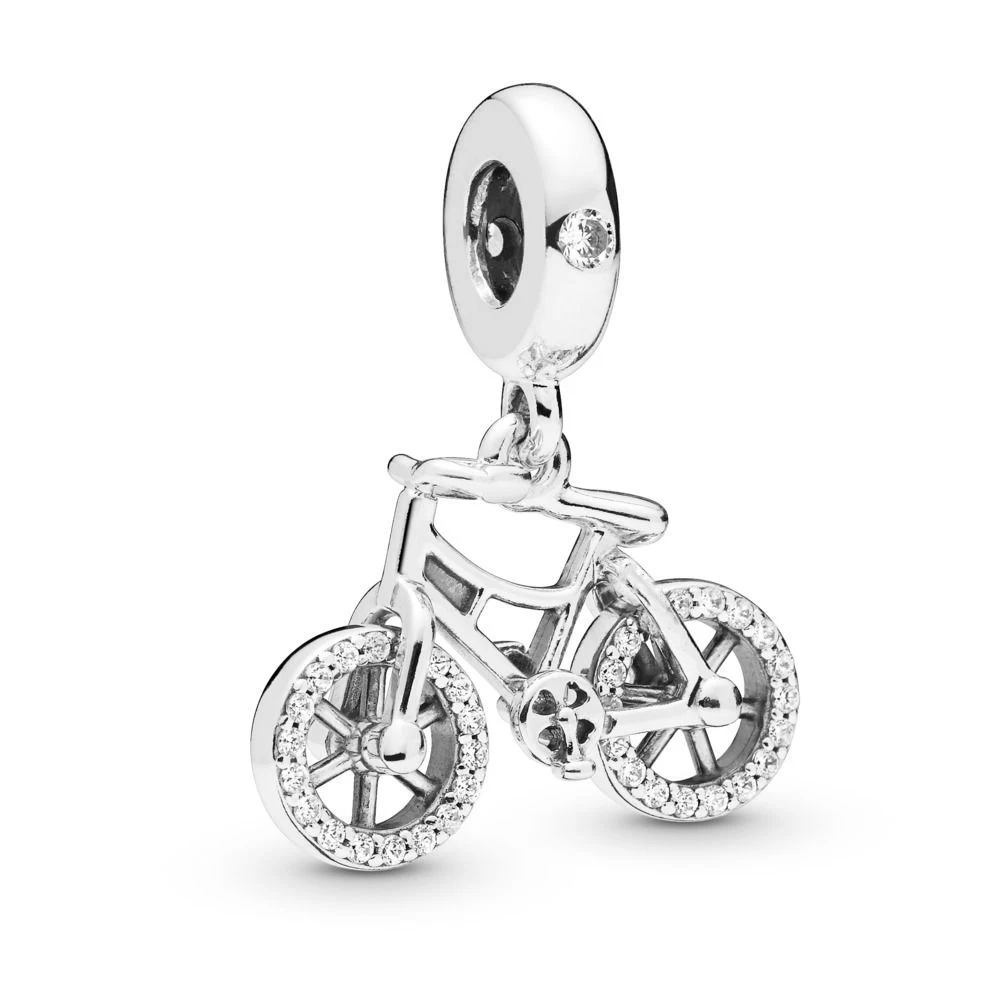 

2019 New 925 Sterling Silver Beads Brilliant Bicycle Hanging with Crystal Charm Beads Fit for dkg Women Bracelet DIY Jewelry