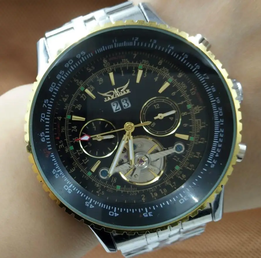 Новые классические дизайнерские золотые часы JARAGAR люксовый бренд мужские модные автоматические полые Мужские механические часы relogio masculino - Цвет: gold black silver