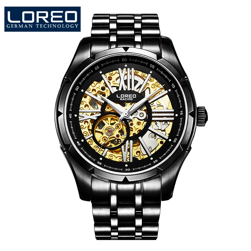 

New Top Brand LOREO elegant fashion automatic mechanical sapphire hollow luminous 316L Stainless Steel fashion business menwatch