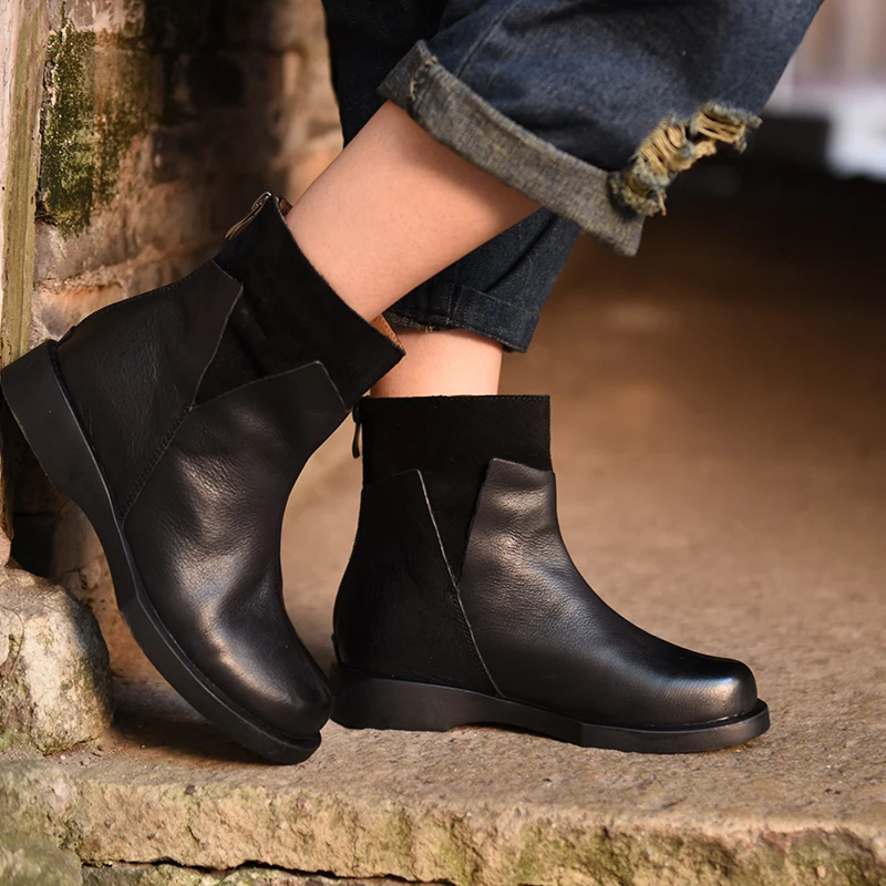 New Autumn and Winter Leisure Low Heels Round Toe Ankle Boots Leather Biker Boots Handsome Personality 5051-2