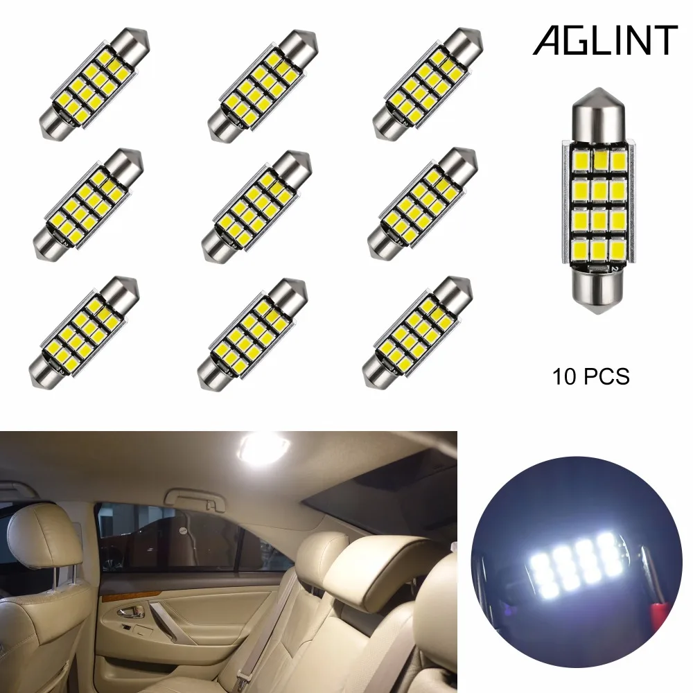 AGLINT 10 шт. авто интерьер купола Чтение ламповая панель 39 мм 6451 CAN Bus светодио дный лампы C5W C10W 2835 фишек 12 светодио дный стайлинга автомобилей