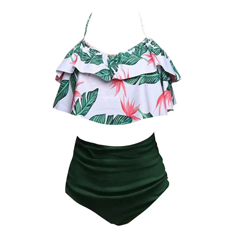 

2pcs Retro Print Women Swimwear High Waist Ruffles Sexy Bikinis Set Plus Size S-XXXL Female Swimsuit 2019 Girl Swim Bathing Suit