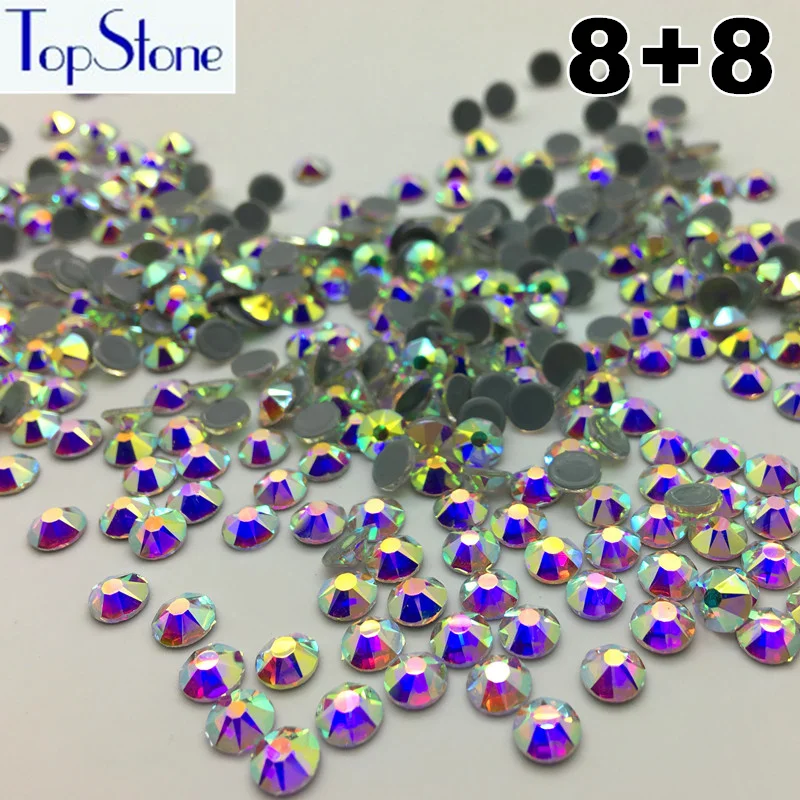 

TopStone 16 Cut Facets Hotfix Rhinestone Crystal AB Clear Color Size SS16 SS20 SS30 Iron On Flatback For Dress Clothing