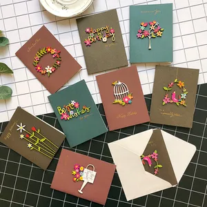 Creative Mini Greeting Cards Handmade Colorful Wood Ornament Kids Greeting Cards for Friend's Birthday