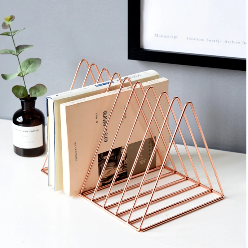 Nordic simple golden triangle newspaper rack magazine rack magazine rack living room study desktop storage accessories (3)