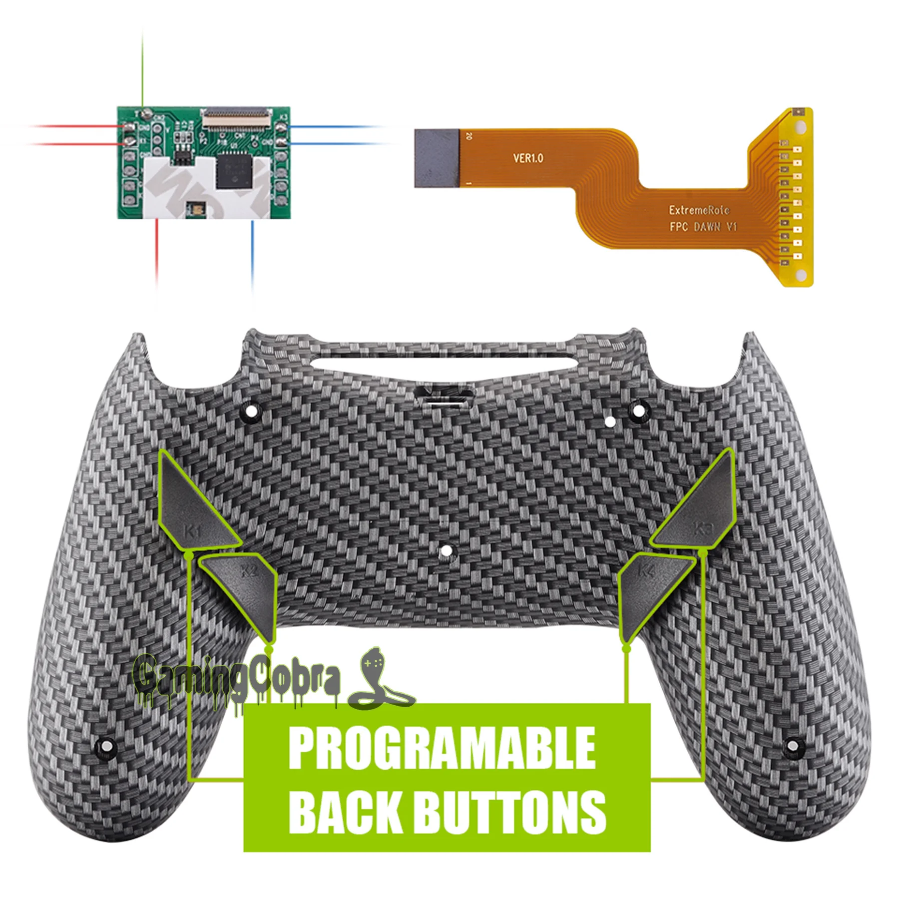 Koop Zwart Zilver Carbon Dawn Programmeerbare Remap Kit voor PS4 Slanke Pro Controller JDM 040 050 055 + custom Terug Shell 4 Knoppen