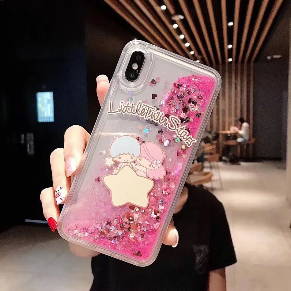 Персонажи Little Twin Stars чехол «зыбучие пески» чехол для iphone 6 S 7 8 плюс XS Max XR XS Max милые динамическая жидкость Капа чехол для телефона для iphone