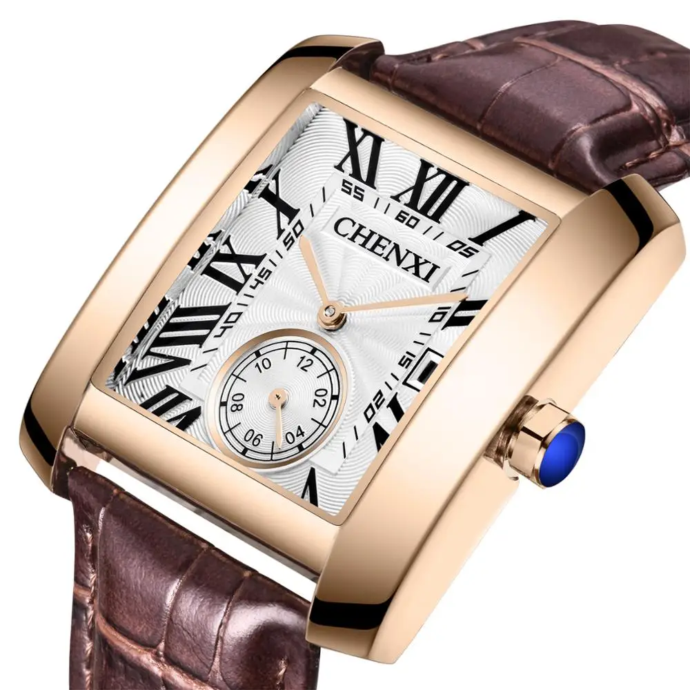 

CHENXI Mens Watches Top Brand Luxury Gold Square Analog Quartz Watch Male Wristwatch Waterproof Leather Wrist Watch Man Clock