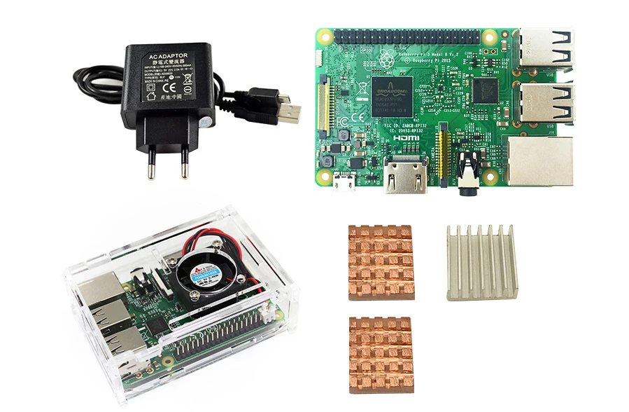 D Raspberry Pi 3 Модель B стартовый комплект-pi 3 плата/pi 3 корпус/ЕС разъем питания/с логотипом радиаторы pi3 b/pi 3b с wifi и bluetooth