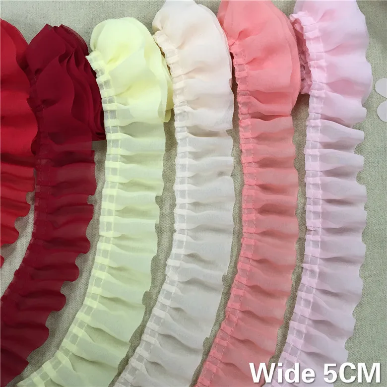 

5CM Wide Luxury Tulle Lace 3D Pleated Chiffon Ribbon Ruffle Trim Folded Sewing Applique DIY Crafts Dress Collar Guipure Supplies