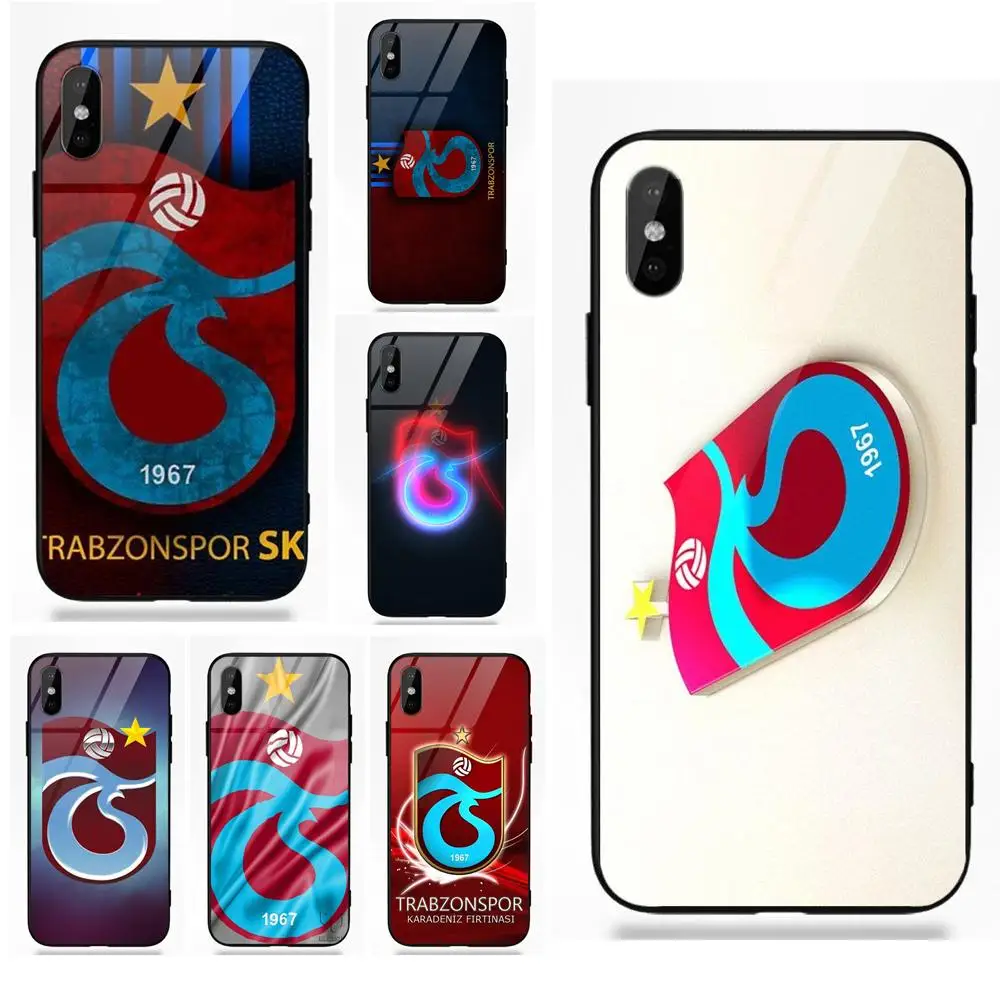 Trabzonspor Logo Silicone TPU Frame Tempered Glass Cases Cover For