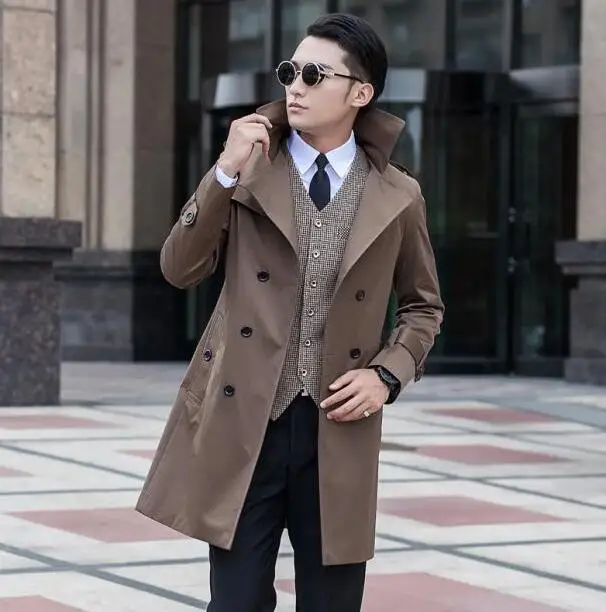 Business 2018 spring european double breasted mens trench