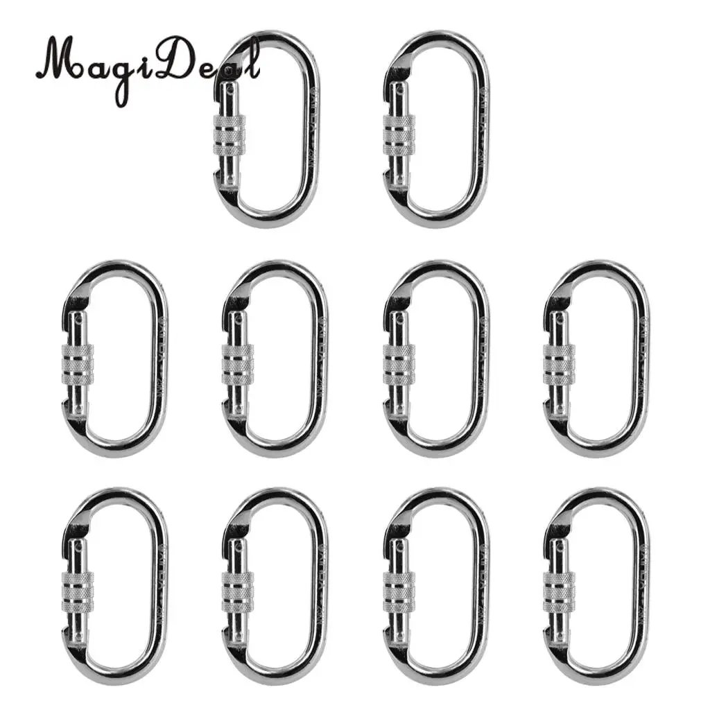 MagiDeal 10 Pieces Oval Shaped Alloy Steel Screw Locking Carabiner for Rock Climbing Tree Rigging Rescue 25KN CE Certified