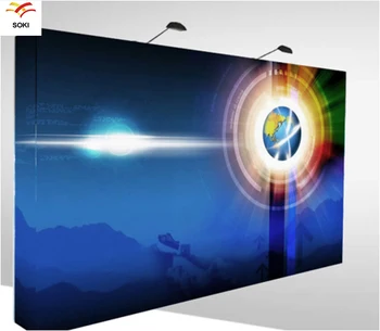 

10ft Expo Pop Up Display Stand Exhibition trade show tension fabric backdrops wall with 2 LED lights 6pcs 2.8m teardrop flag