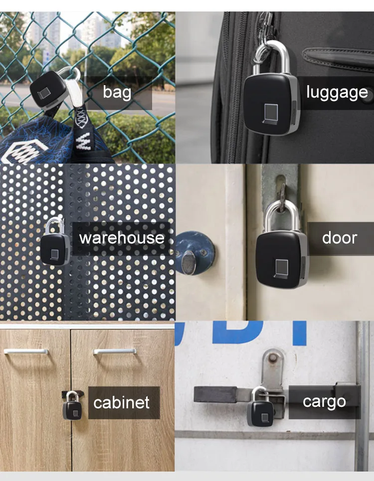 Smart Fingerprint Padlock Safe USB Charging Rechargeable Waterproof Home Factory Office Protable Door Lock (5)