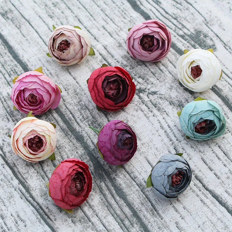 50 Pcs/lot Silk Rose Bud Small Peony Camellia Flores