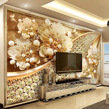 

Custom Photo Wallpaper 3D Embossed Gold Jewelry Flower Mural European Style Living Room TV Background Wall Painting Luxury Decor