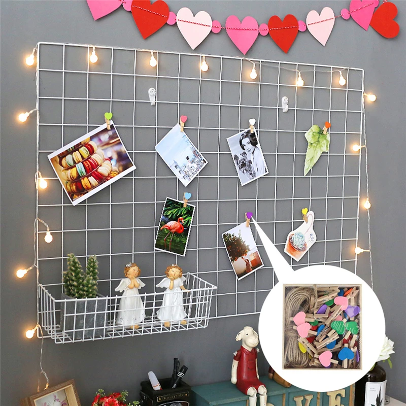 

50 PCS Mini Love Heart Craft Wood Clips Photo Paper Postcard DIY Pin Craft Clips +10m Rope for Party Home Decoration