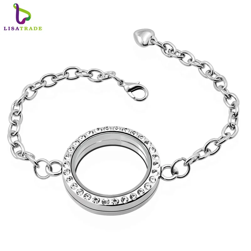 

5PCS !! 30mm Silver Round Living Locket Bracelet Magnetic Glass Floating Locket Wholesale Fashion Bracelets & BanglesLSLB02*5
