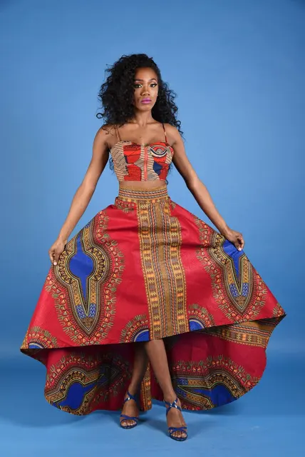 2016 Summer Sexy African Print Dresses Suits Plus Size Red Strapless Maxi Dashiki Dress Women African