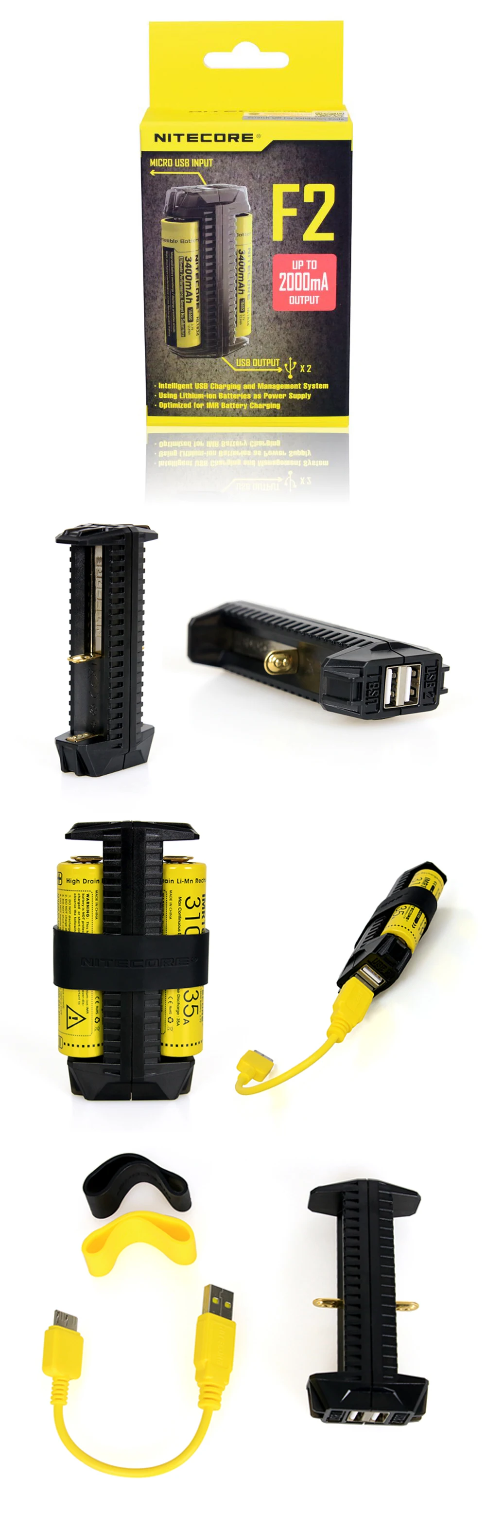 NITECORE F1 F2 гибкий внешний аккумулятор USB Интеллектуальный палец литиевая батарея зарядное устройство для 18650 10440 14500