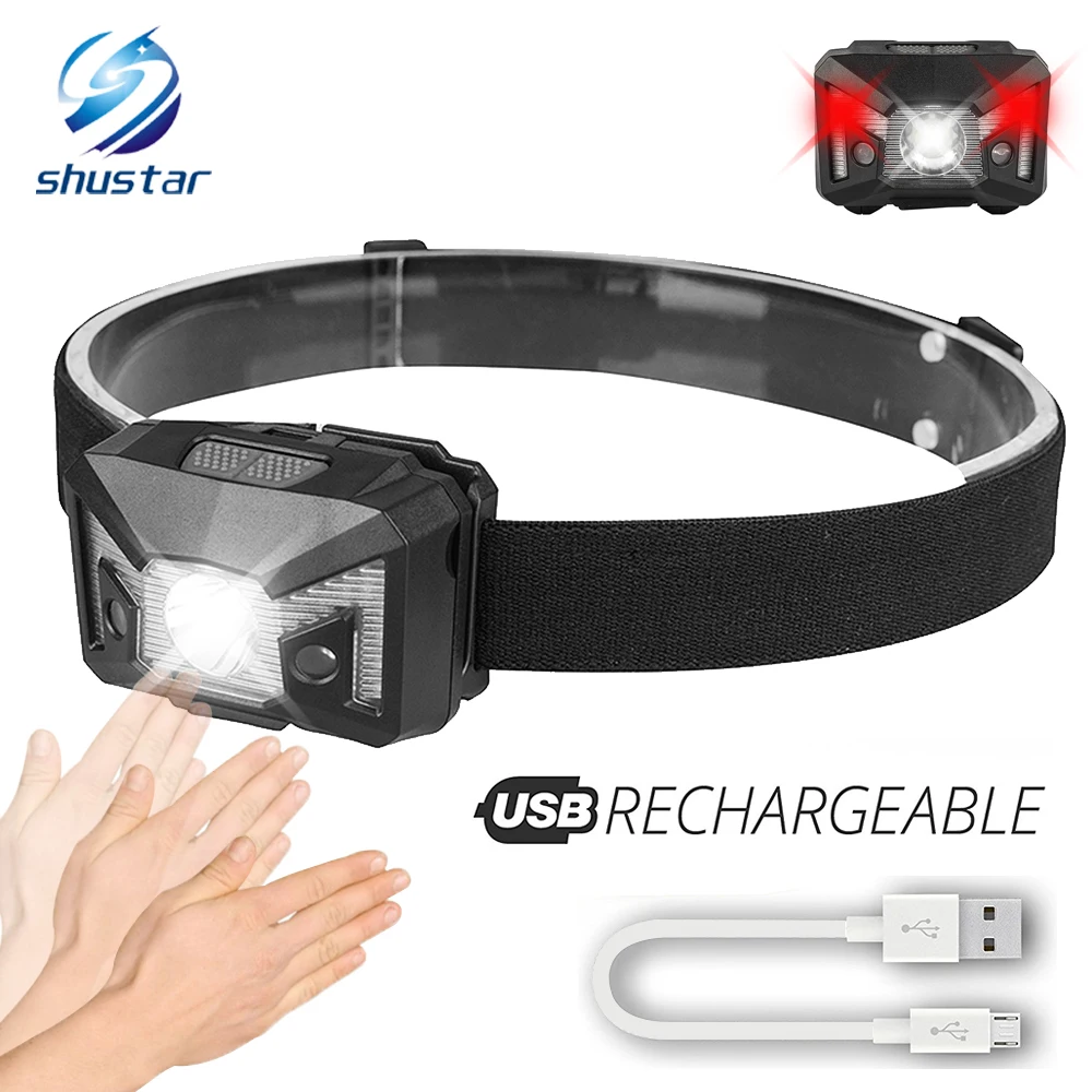 

Glare Rechargeable LED Headlamp Induction switch Headlight White light+Red light 5 lighting modes For Used for running,fishing
