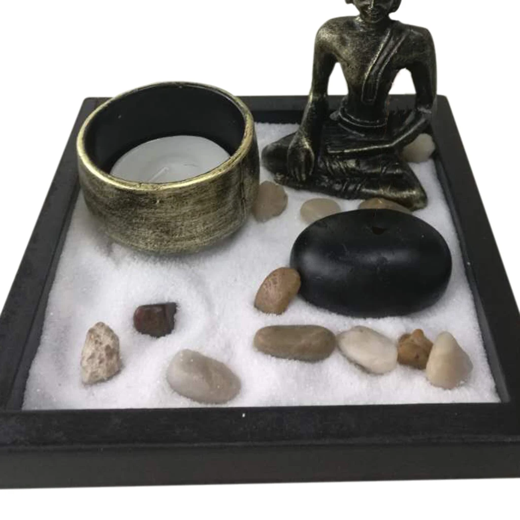 MagiDeal Trendy Japanese Buddha Zen Garden Buddhist Statue Tealight Incense Sand Meditation Fengshui Ornament Home Decor