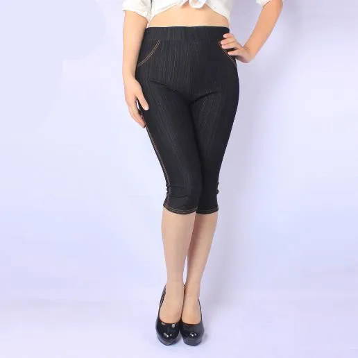 

Capri Women Pants 2019 Women Calf-Length Jeans Pants Oversized 3XL 5XL Elastic High Waist Pockets Skinny Pencil Trousers M849