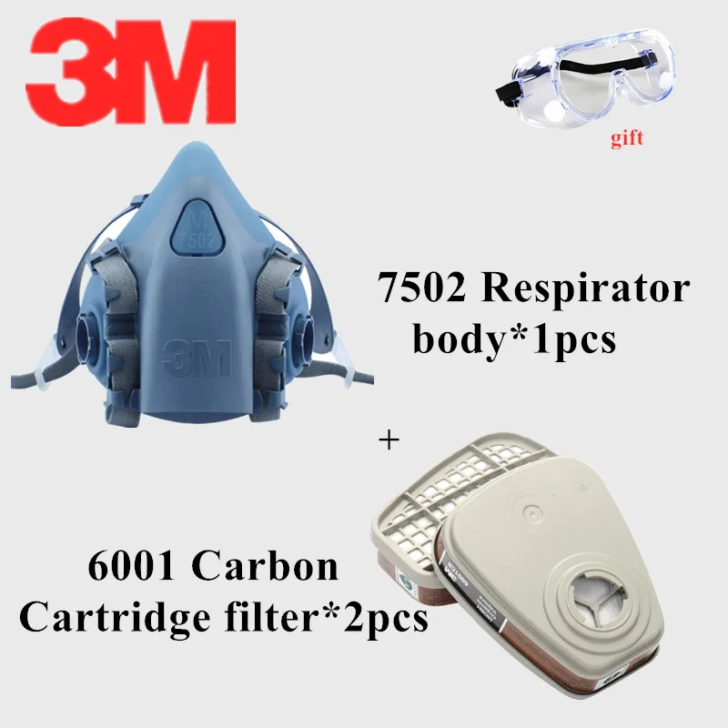 

3M 7502 6001 Half Gas Mask Organic Vapor Paint Spray Protective Activated Carbon Filter Canisters Respirator Chemical Goggles