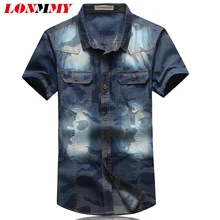 LONMMY M-5XL Camouflage männer jeanshemd männer kurzarm slim fit Camisa sozialen Hohe qualität Jeans shirt Lässige 2016 Sommer