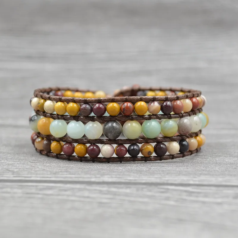 

NAPOLN Stone Bohemian Bracelet Luxury Leather Bracelet Women Tree Life Charm Handmade Wrap Bracelets Men Leather Dropshipping