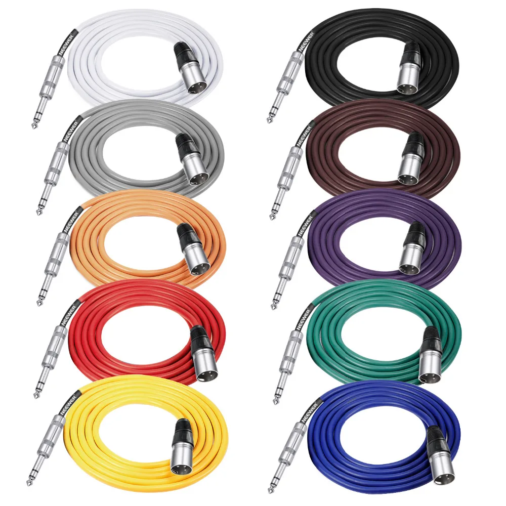 

Neewer 10-Pack 6.6 feet 2 meters Cable Cords 6.35mm (1/4-inch) to XLR Male Cable Red Green Blue Yellow Orange Purple Black Grey
