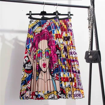 

New-Coming Spring Summer Printing Lovely Girl Cartoon Pattern Empire High Elastic Women Skirt Party Holiday High Street style