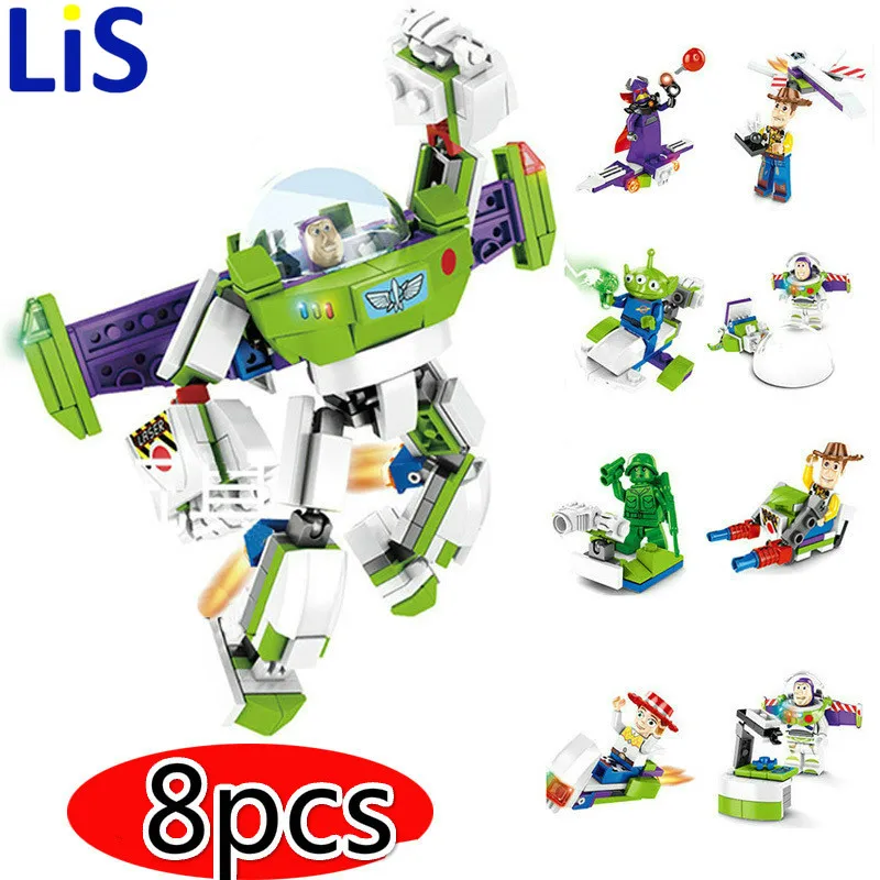 

8 Stks/partij Toy Story Figuur Buzz Lightyear Jessie Woody Aliens Soldaat Dinosaurus Bouwstenen Set Modellen Speelgoed