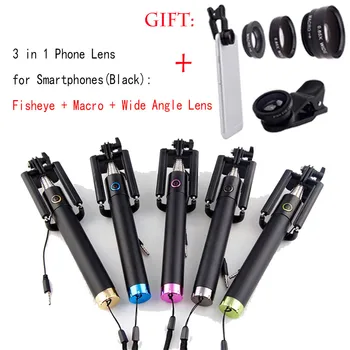 

4 in 1 Wired Selfie Stick Tripod Shutter Monopod+ Fisheye Macro Wide Angle Phone Lens for Samsung Galaxy J1 J3 J5 J7 J700F J7008