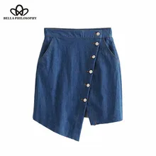 Wonder новые винтажные стильные пуговицы Асимметричные джинсовые мини-юбки линия карманы длинная юбка в пайетках Повседневная Faldas Mujer