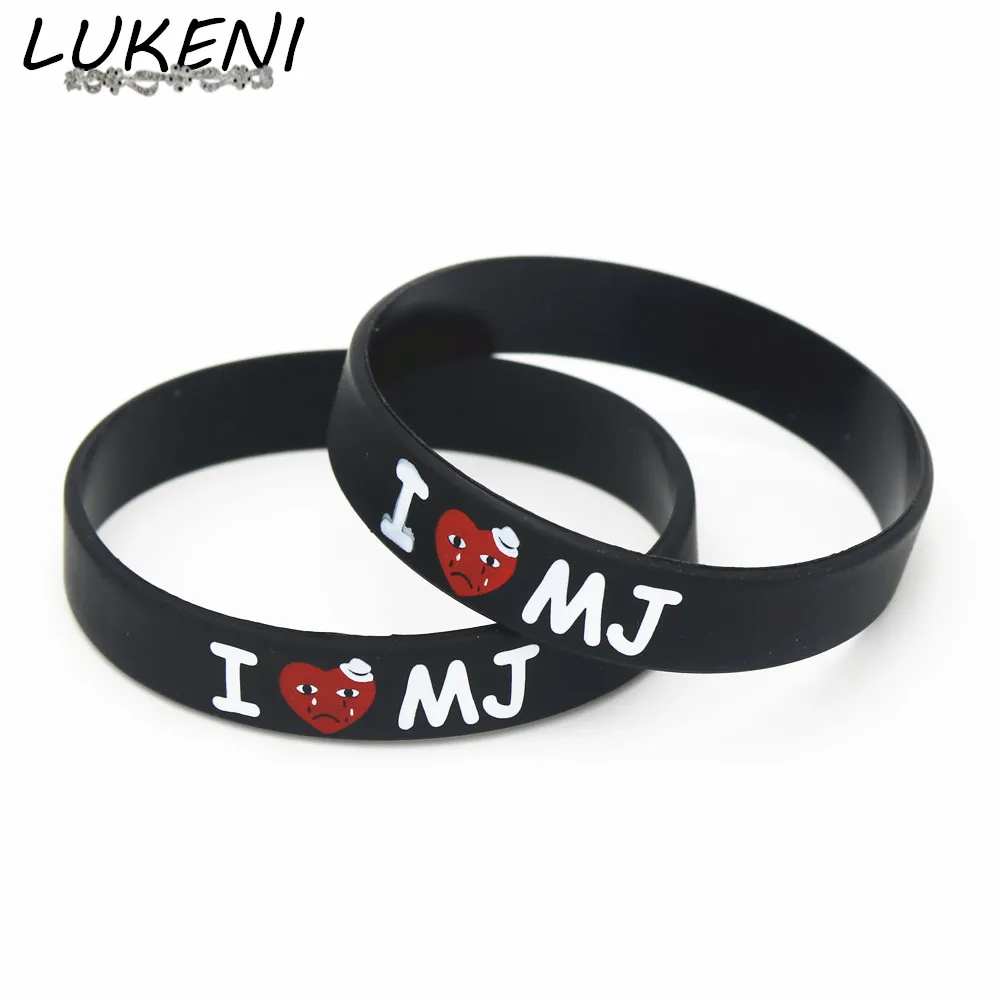 

LUKENI 1PC New I Love MJ Michael Jackson Silicone Wristband Printed Black Bracelets&Bangles for Music lovers Gifts Jewelry SH154