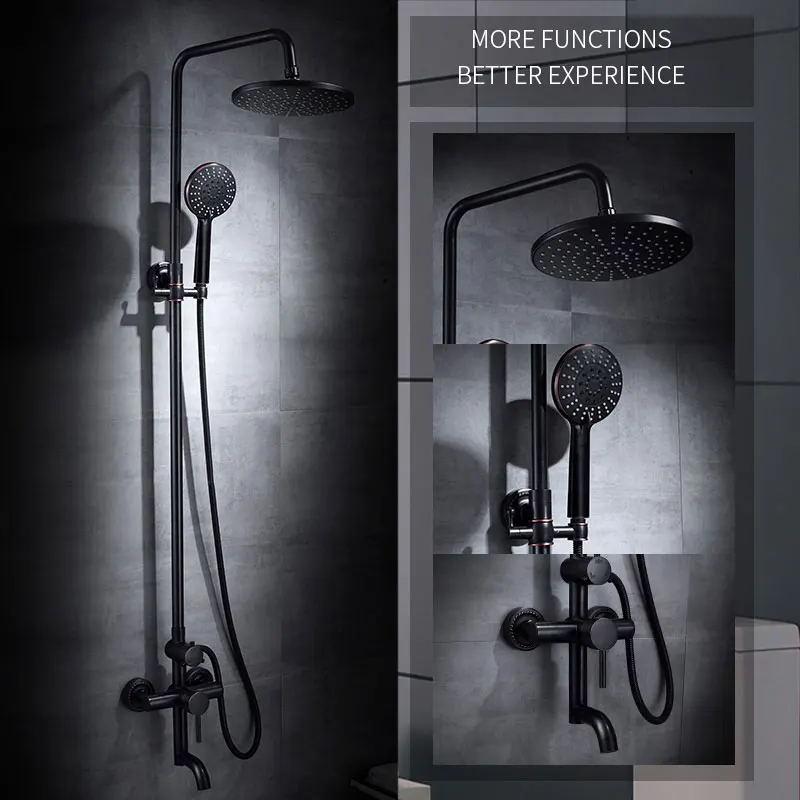 Bathroom Black Rain Brass Shower Faucets Single Holder Dual Control Cold and Hot Thermostatic Contemporary Shower Set 88315