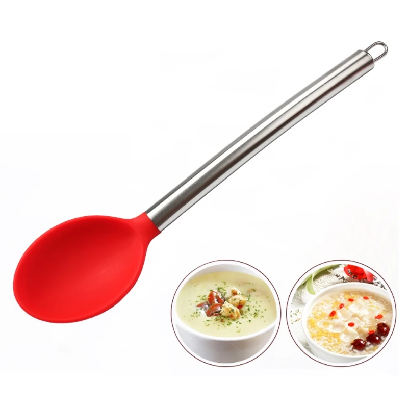 

Stainless Steel Silicone Serving Spoon Cooking Kitchen Utensils Tools Long Handle