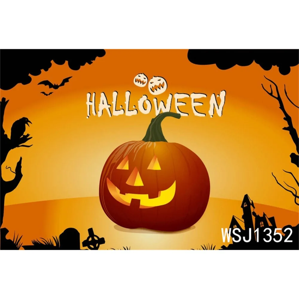 Polyester Washable No Crease Halloween Pumpkin Lamp Bats Background Photography Backdrop Studio Photo Prop Photographic Seamless |