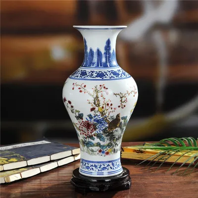 

Package mail Jingdezhen ceramics Tail bottles of blue and white color bucket flower vase Household craft vase