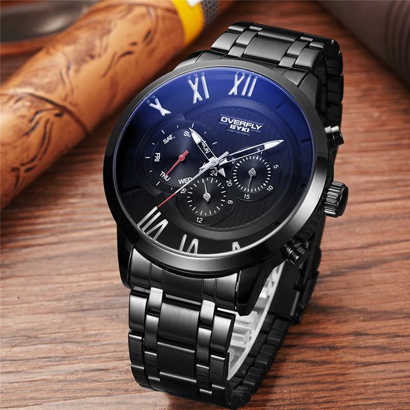 Luxury Mens Watches Waterproof Casual Big Meskie Zegarki Silver Steel ...